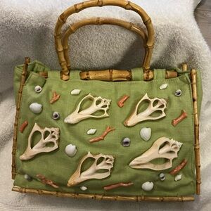 Robin Grubman Shells Bamboo Handle Green Tote